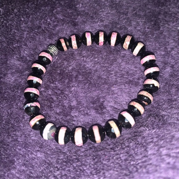 🧿2/$15🧿 ✋🏼Made 8mm Faceted Striped Agate Stone Bracelet w Tie Cover - Picture 2 of 13